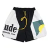 short Rhude Summer High Street Moda Pôr-do-sol Letra Estampa Cor Contraste Esportivo Casual Solto Shorts Masculino