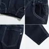 Dżinsy boczne paski na szwy z talii elastyczni jogger w talii jeansy wiosenne jesień proste dżinsowe spodnie duże dzieci zwykłe ubrania 230306