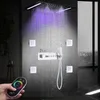 Chrom-LED-Duschsystem, 500 x 360 mm, Regen- und Nebelduschkopf, Temperaturanzeige, thermostatisches Badezimmer-Duscharmatur-Set