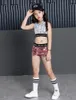 Roupas Conjuntos de 414 anos Girls Pink Sequin Crops Tops Shorts Jaqueta Dança Costume Hip Hop Modern Jazz Dance Stage Performance Wear 230303