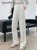 Damenhosen Capris Yitimoky Weiße Hosen für Frauen Bürodame Hohe Taille Kleidung Arbeit Koreanische Mode Schwarze durchgehende Seitenstreifenhose 230306