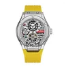 Armbanduhr Original Design Watch Herren Schwungrad Automatische mechanische Mode Casual Business Clock Cool Hollow Edelstahl