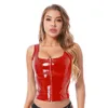 Tanks Femmes Camis Femmes Mode Zipper Cuir Verni Débardeur Wet Look Clubwear Festival Vêtements U Cou Sans Manches Gilet Pole Dance Rave Outfit 230306