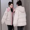 Women's Trench Coats Women Winter Thick Warm Parka Female Solid Color Big Pocket Loose Hooded Short Coat Jackets Outwear Student Bread