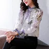 Kadınlar bluzlar uzun kollu bluz kadınlar baskılar şifon gömleği blusas mujer de moda 2023 üstler bayanlar blusa feminina camisas femme için