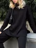 女性用セーター高品質の黒い大型タートルネックセーターベーシック冬の濃い暖かいニットプルオーバートップサイドスリットレディースバギージャンパー230306