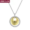 Pendant Necklaces ZHOUYANG Necklace For Women Cubic Zirconia Double-Layered Round Gold Color And Silver Fashion Jewelry N015