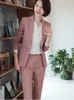 Women's Suits Blazers Arrival Ladies Pant Suit Formal Women Office Business Work Wear 2 Piece Set Green Pink Female Long Sleeve Blazer And Trouser 230306