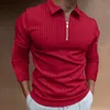 Polos pour hommes Polos à manches longues à rayures pour hommes Automne Hommes col rabattu fermeture éclair T Shirt Hommes Tops Street Wear Casual Fashion Polo Shirt 230303