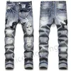 Męskie dżinsy dżinsy w sposób szczupły dżins motocyklowy motocyklowy dla mężczyzn mody dżins mans pieki haftowe patchwork