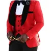 Men's Suits Handsome White/Black/Red Paisley Groom Tuxedos Velvet Lapel Men Business Suit Cocktail Dress (Jacket Pants Vest Tie) W:299