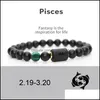 BEADED 12 Constellation Bracelets 남자 검은 돌 비즈 스트랜드 회전 운운 팔찌 별 표지판 조디악 운세 애호가 커플 우정 DHXPF