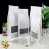 50st 3D White Stand Up Paper Window Packaging Påsar Återanvändbara förseglade mellanmålskakor, te kaffesmaker, sockernötter förvaringspåsar, hushållens förvaringspåsar