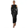 Casual Kleider XLLAIS PU Leder Party Abend Christmras Kleider für Frauen Sexy Mantel Bodycon Langarm Vestidos Dame High Street Kleidung Z0216