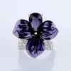 Anneaux de mariage femmes à la mode Vintage pétale fleur à la main émail grand violet Zircon Cocktail bague bijoux de mode