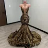 Dantel Çarpıcı Sizli Balo Elbiseleri Denizkızı Gowns Sheer Jewel Boyun Sweap Train Plus Boyut Özel OCN Resmi Giyim