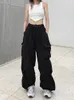 Kvinnor Pants Capris Houzhou Harajuku Parachute Pants Y2K Streetwear Wide Leg Baggy Cargo Byxor Female Hippie Korean Wedgy Style Jogging Sweatpants 230306