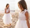 Belle Blanc Paillettes Tulle Robes De Fille De Fleur Princesse Sheer Bretelles Spaghetti Anniversaire Communion Robes D'été Beach Party Robe Pour Les Adolescents BC15366