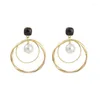 Hoop oorbellen Vintage Gold Color Hoops met Pearl Pendant Earing Dubbele laag Verschillende cirkel rond grote grote oorring