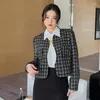 سترات نسائية 2023 خريف الشتاء غير الرسمي الشارع الشارع O Vinage O Cardigan Cardigan معطف Women Women End Office Alegant Plaid Stupy Female