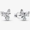 925 Silver Fit Kolczyki Pandora Crystal moda Kobiet biżuteria Prezent Uszy Studs Kolczyki w kształcie serca Temperament Ginkgo Tree