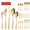 Geschirr-Sets, 20-teilig, schwarzes Geschirr, Besteck-Set, Edelstahl, Besteck, Gabel, Messer, Löffel, Restaurant, Zuhause, täglicher Besteck