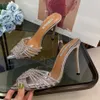 Aquazzura sandały ozdoba rhinestone top projektant wysokie obcasy pcv slajdów buty ślubne seksowny pasek na kostkę sandały z prawdziwej skóry