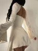 Günlük elbiseler uzun kollu saten elbise beyaz seksi akşam düğün konuk gece elbisesi parti elbise örtülü mini doğum günü elbise için 2022 çizgili Z0216