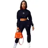 Women Designers Clothes Fashion Women's Tracksuits Sport Suits Quality Solid Color Open Navel Flared Pants Set