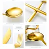 Dijkartikelen sets 16 stks gouden bestek set roestvrij staal flatware tabelgerei vork mes lepel home restaurant zilverwerk