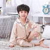 Pajamas Spring Autumn Children cardigan Pajamas set teen long sleeve silk sleepwear Kids Girls Home Clothes 2pcs Suit Children's Pyjamas 230306