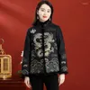 여자 트렌치 코트 중국 스타일면 재킷 여성의 짧은 양모 자수 스 플라이 싱 스탠드 칼라 단일 브레스트 레이디 m-3xl