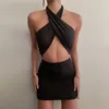 Casual Dresses Criss Cross Neck Tie Up Mini Mantel Frauen Halter Rucked Hollow Out Night Club Party Kleid Sommer Skinny Bodycon Vestidos