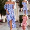 Casual Dresses Womens 2023 Summer Elegant Floral Print Off the Shoulder Elastic Midje Boho Mid Long