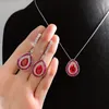 الماء إسقاط Ruby Diamond Pendant 100 ٪ Real 925 Sterling Silver Party Bendants Necklace for Women الزفاف المجوهرات Chocker