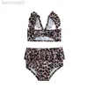 Endelar barn badkläder flickor leopard tryck liten flicka badkläder baddräkt barn baddräkt strand slitage ruffle bikini set simning dräkt w0310