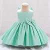 Girl Dresses Baby Green Satin Little KidsToddler Big Bowknot Formal Party Wedding Flower Dress Tutu Gown