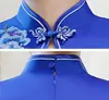 Ethnische Kleidung sexy blaue weibliche lange Cheongsam Frühling Sommer Vintage Chinese Style Kleid Frauen Qipao Slim Party Kleider Knopf Vestido S-4