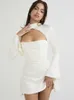 Günlük elbiseler uzun kollu saten elbise beyaz seksi akşam düğün konuk gece elbisesi parti elbise örtülü mini doğum günü elbise için 2022 çizgili Z0216