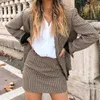 Two Piece Dress Spring Ladies Retro Plaid Single Breasted Suit Jacket Sexy High Waist Bag Hip Short Skirt Fashion Casual Women's 230306