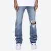 Men's Jeans Contrast Color Hole Washed Blue for Men Streetwear Loose Ripped Flare Pants Frayed Retro Casual Oversized Denim Trousers 230306