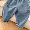 Джинсы 0-6y детские мальчики джинсы повседневные брюки весенняя детская одежда для девочек джинсы Сплошные грузовые штаны корейский мальчик джинсовый брюк 230306