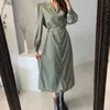 Casual Dresses Korean Fashion Elegant Temperament Suit Collar Single Breasted Waist Polka Dot Dress Long With Belt VestidosCasual