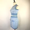 Lässiges zweiteiliges Kleid für Damen, geometrisch, gestrickt, bauchfrei, Tank-Top, Anzug mit Rock, figurbetontes Minikleid