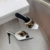 Chaîne en métal pantoufles à talons hauts orteils ouverts glissières à enfiler semelle extérieure en cuir de veau mules à talons pour femmes sandales de designer de luxe chaussures d'usine 35-42 avec boîte