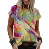 Women's T Shirts Plus Size 3D Gradient Print Women T-Shirt Short Sleeve Summer Casual Tops Street Sport Loose Tee Lady O-Neck Tie-dye Top