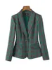 Dre Dres Dres Formale Suit Abito elegante Ladies Green Coffee Green Plaid Blazer Long Blazer per lavoro Business Weartwo Set 230306