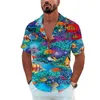 Casual shirts voor heren heren shirt marine leven printen TEES strand vakantie stijl Hawaiiaans shirt mode revers revers met één borte vrijetijds korte slevetops 230303