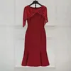 Casual Dresses Cape Poncho Dress 2023 Summer Party Cocktail Women O-Neck Hand Made Beading Midi Sexy Mermaid Wine Red Pink Black XXL