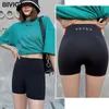 Damen-Shorts BIVIGAOS Damen-Shorts mit Buchstaben, Mini, Sommer, dünn, Haifischhaut, Stretch, hohe Taille, Bauch, Sport, Biker, Fahrrad, Fitness